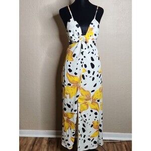 Lulus Fit & Flare Dress Women's Small Yellow White Floral Twist Cut-Out Date